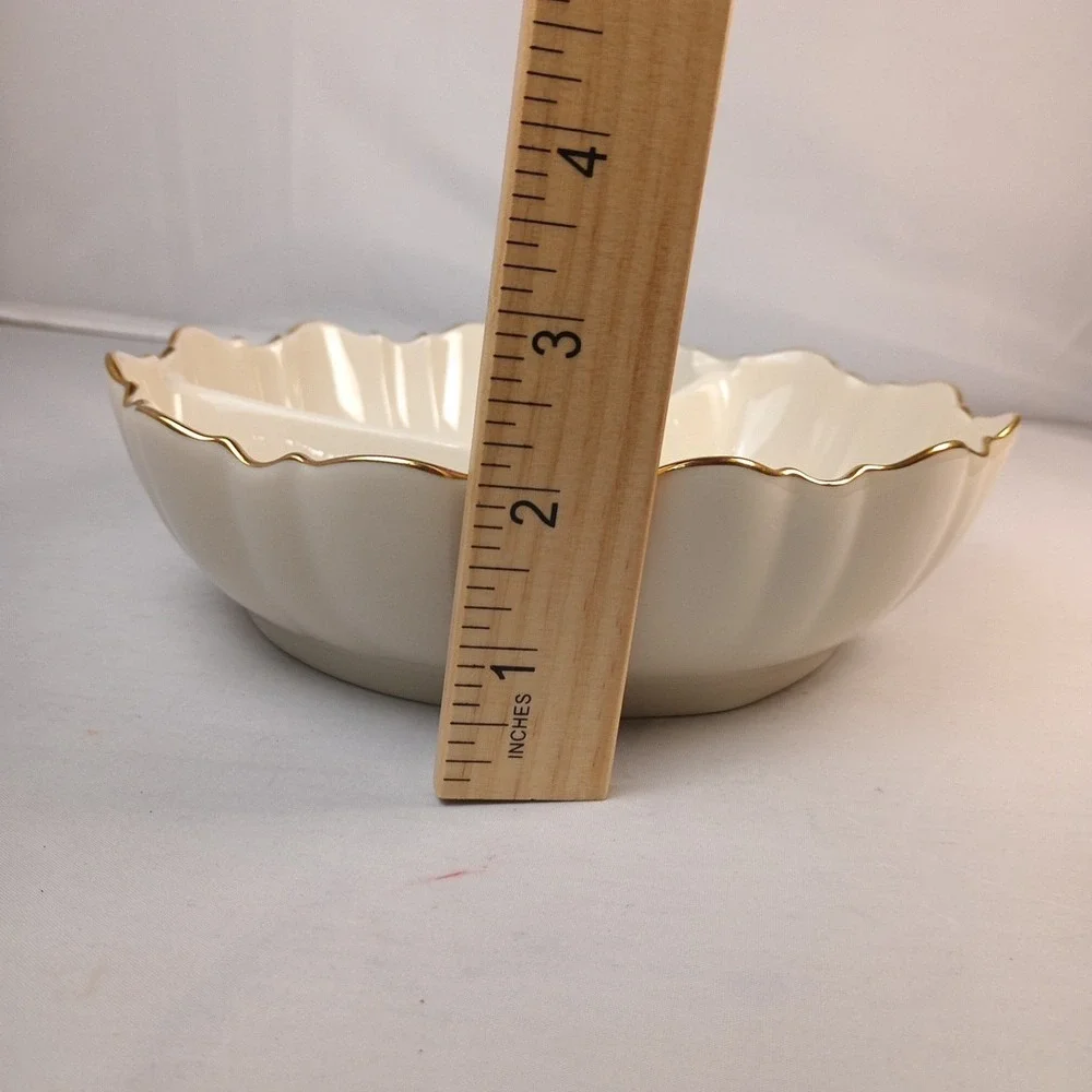 Lenox Symphony 3 Part Scalloped Serving Bowl Ivory 24K Gold Rim 8